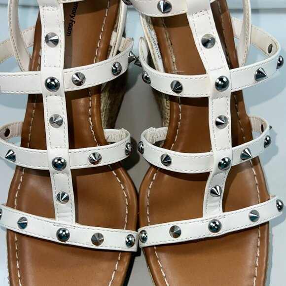 Time And Tru White Studded Espadrille Wedge Sandals Memory Foam Womens Size 10 - Picture 14 of 14